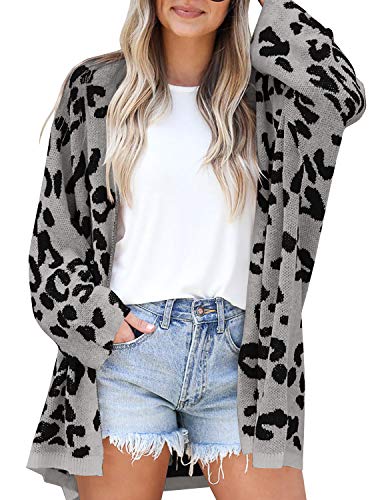 LAICIGO Womenâ€™s Leopard Chunky Knit Cardigans Open Front Long Sleeve Oversized Sweaters Outwear (Small, Perse)
