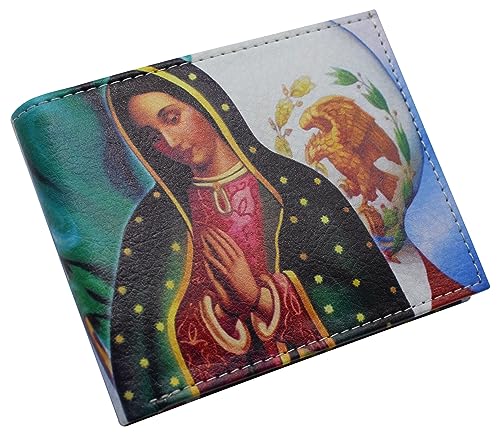 MARSHAL Printed Virgin Mary RFID Blocking Bifold Genuine Leather Virgin of Guadalupe Wallet with Gift box for men (Virgin of Guadalupe)