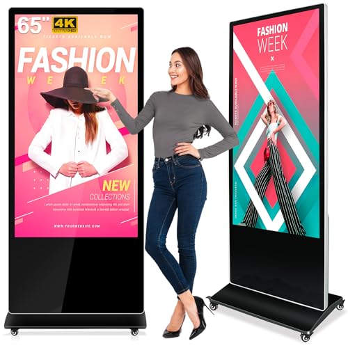 Image of 65 Inch Capacitive Touchscreen Digital Signage, 4K UHD Indoor Floor Standing Advertising Display Commercial LCD Monitor Interactive Kiosk with USB /HDMI-in, Android 11 (4+64GB)