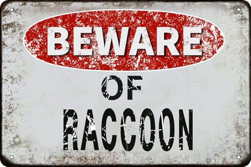 Cuixue Beware of Raccoon - Letrero de metal vintage retro divertido para decoración de pared, 8 x 12 pulgadas, mapache