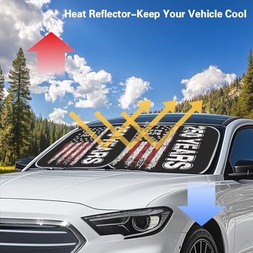 Image of Windshield Sun Shade Foldable 2pcs 250 Years Anniversary 1776 2026 Car Front Window Sunshade Sun Visor for Heat and UV Protection Car Interior Accessories - 28.5 x 25.5 inches