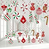 Funrous 56 Pcs Christmas Peppermint Candy Hanging Swirls Decorations Red and White Holiday Party Streamers for Home Winter Holiday Christmas Party Decor(Red White Green)