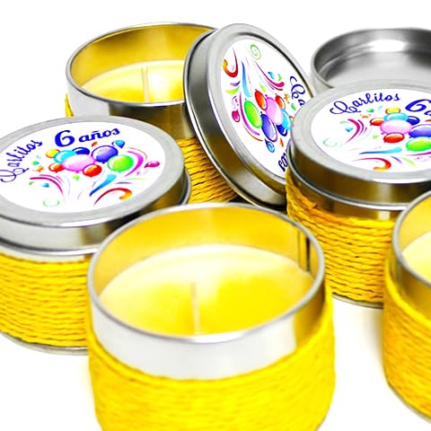 Pack de 12 velas aromáticas personalizadas con tu propio diseño o imagen para decorar tu hogar o cualquier evento como boda, bautizo, comuniones (Limón)