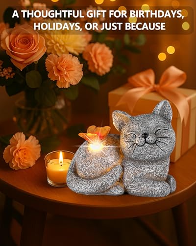 Solar-Cat-Garden-Statue-with-Butterfly-Light--5-Inch-Outdoor-Resin-Figurine-for-Yard-Patio-Balcony--Gifts-for-Women-Garden-Decor-Accent-Cat