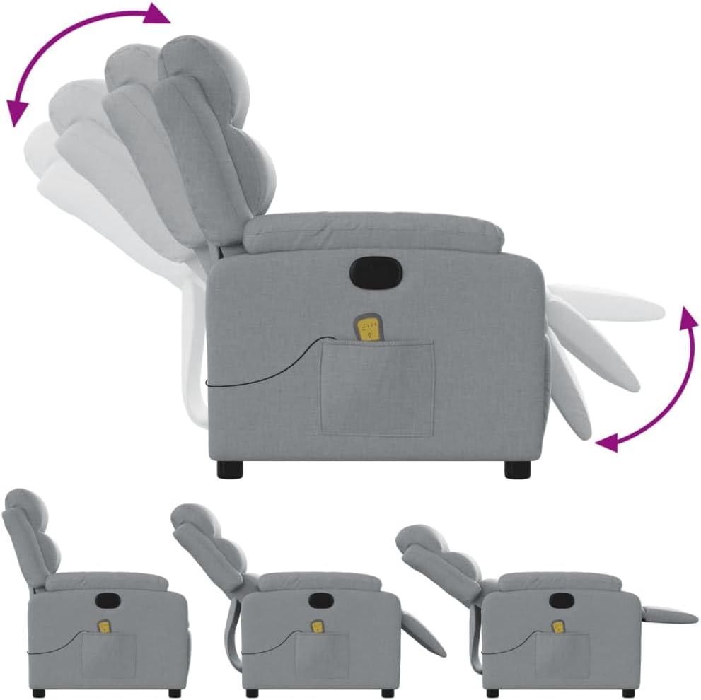 vidaXL Massage Recliner Chair Light Grey Fabric
