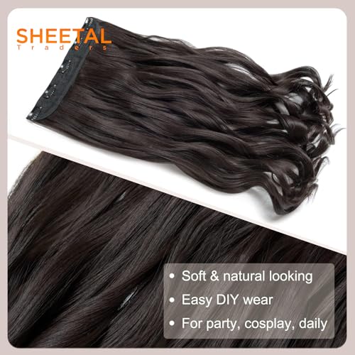 Image of Chaam 26 Inch Cotton Lace 3 /4 Full Head Clip in Synthetic Hair Extensions for Women, One Piece Clip in Hair Weft with 5 Clips, Washable Half Head Wavy Hairpiece for Daily Use (Black)