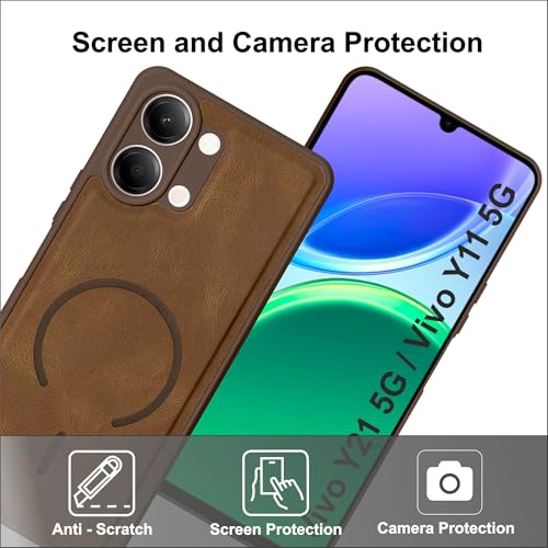Image of SBMS Back Cover for Vivo Y21 5G / Y11 5G | Ultra Slim Soft Rubberised Hard Case | Oil Feel Soft Leather Back | Mag-Safe Design (Mag-Safe Not Support) | Camera Protection Case for Vivo Y11 5G (Brown)