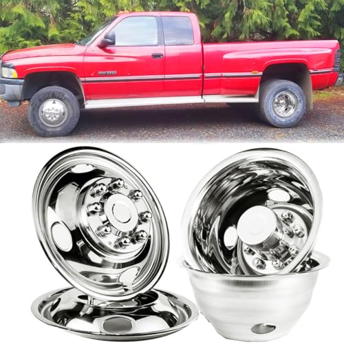 Image of 4pcs 16 inch Stainless Steel Wheel Simulators for 74-00 Chevy GMC 3500 | 304 Stainless Steel,Front Rear,8 Lug 4 Hand Hole Hubcaps,Bolt On,Fit for 74-98 Ford F350,08-21 E350 /E450 Van,74-99 Ram 3500