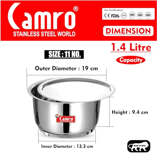 Image of Camro Induction Bottom Tope with Lid (11 No, 1.4 Liters) | (Encapsulated Bottom) Container /Tope /Patila /Bhagona /Cookware | Gas Stove Compatible | 15+Years of Innovation and Quality