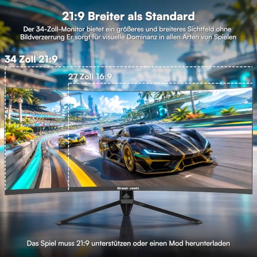 Great voell 34 Zoll Ultrawide Curved Gaming Monitor UWQHD 1440P, 165Hz – Ansicht 3
