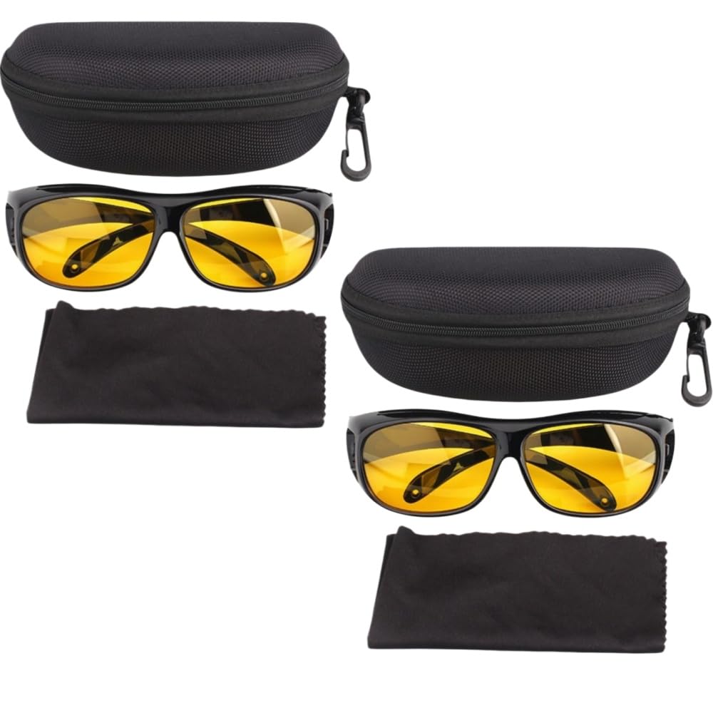 Blendschutzbrille Noxia Vision,Polarisierte, blendfreie Nachtfahrbrille für Herren und Damen - UV Schutz, leicht, mit Gelbfilter & Seitenschildern, Überbrille für Sehhilfen