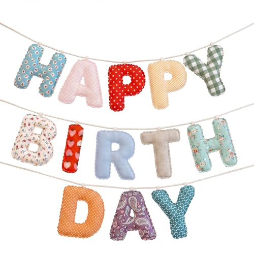 Mindsoft Fabric Happy Birthday Banner Vintage Floral Hanging Garland Decor