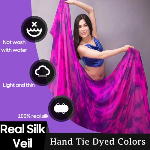 Nimiman Women Chinese Hand Scarves Belly Dance Real Silk Veils Tie Dyed Gradient Color 250 * 114cm3