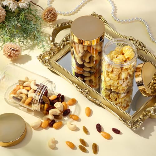 Image of Patelai 4 Pcs Plastic Jars Wide Mouth with Lids,10 Ounce,Gold | Travel Size for Creams Oils, Clear Round Storage Cosmetics Containers, Leak Proof Screw on Lids for Makeup Beauty DIY