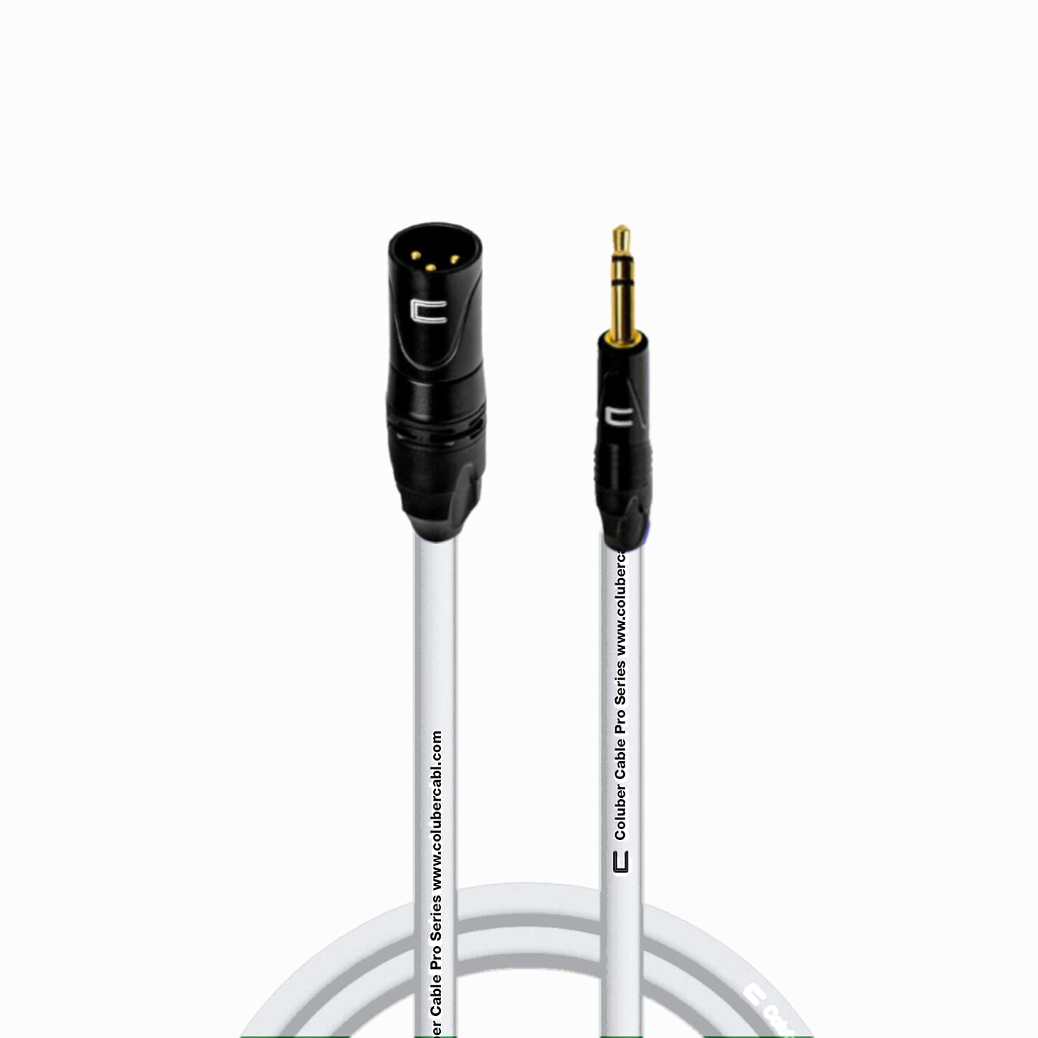 Balanced XLR Cable Male to 3.5mm TRS - 15 Feet White - Pro 3-Pin Microphone Connector for Powered Speakers, Audio Interface or Mixer for Live Performance & Recording