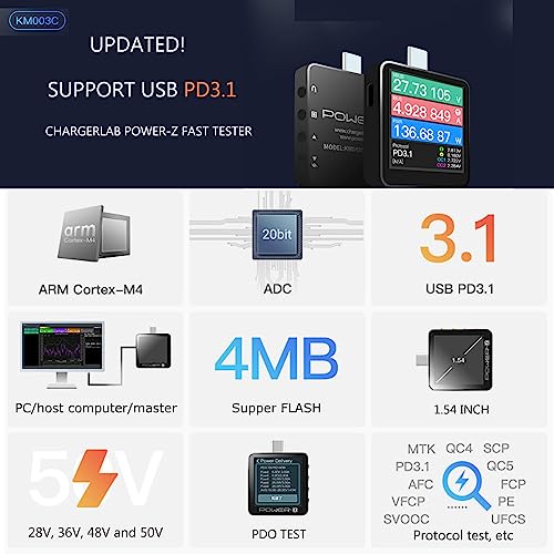 Image of Power-Z KM003C Portable USB-C Fast Charging Tester +USB Handline PD3.1 QC5.0 Digital Voltmeter