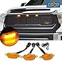 EAG Replacement ABS Grille Upper Front Hood Grill - Matte Black - with Amber LED Lights Fit for 14-21 Tundra