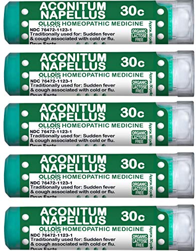 OLLOIS Organic & Lactose-Free Aconitum Napellus 30c Homeopathic Pellets, Pack of 5, 400 Count