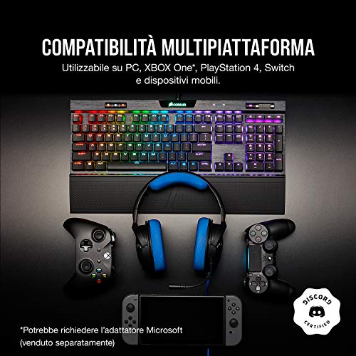 HS35 Stereo Cuffie Gaming con Microfono Unidirezionale Rimovibile, Altoparlanti in Neodimio da 50 mm, Compatibili con Xbox One, PS4, Nintendo Switch e Dispositivi Mobile, Blu - Cuffia gaming - Immagine 2