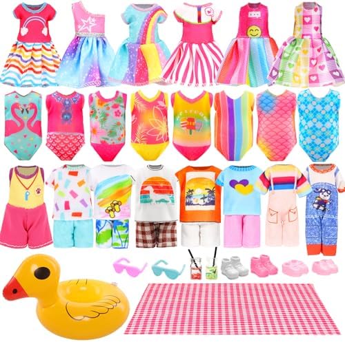 20 Pcs Mini 5.3 Inch Doll Clothes & Accessories Including 2 Mermaid Swimsuits 4 Swimwears 3 Dresses 3 Tops 3 Pants Outfits 4 Shoes 6 Summer Accessories for 5.3-6 Inch Dolls