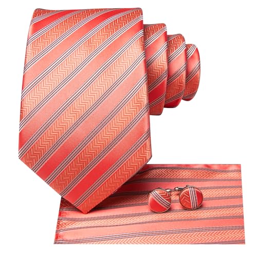 Image of Hi-Tie Men's Tie Sets Silk Paisley Striped Necktie Pocket Square Cuff-links Sets Wedding Business Holiday
