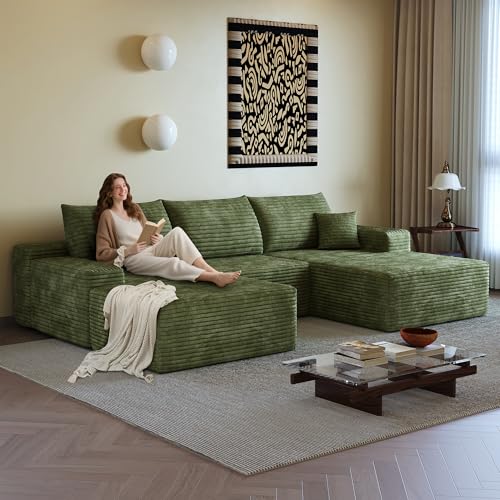 Image of 96 inch Sectional Couches for Living Room Cloud Couch Sofa with L-Shape Upholstered Boneless Couchs Modern Modular Sectional Couch with Chaise