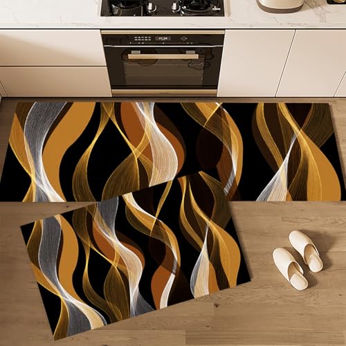 Tapis de cuisine antidérapants lavables textures courbes brun