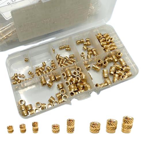 4-40 6-32 8-32 (160pcs) Standard Threaded Inserts for Plastic Heat Set English Insert Knurled Nut Insert Threaded Brass Insert Assortment Kit for 3D Printing Injection Molding Thread Nuts