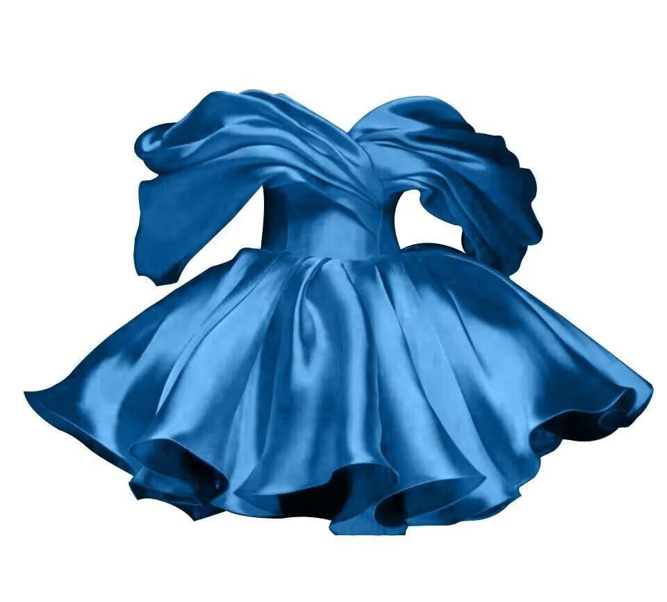 CRIEBDK Off Shoulder Satin Homecoming Dresses for Teens A Line Ruffle Prom Dresses Strapless Short Cocktail Party Gowns IE10