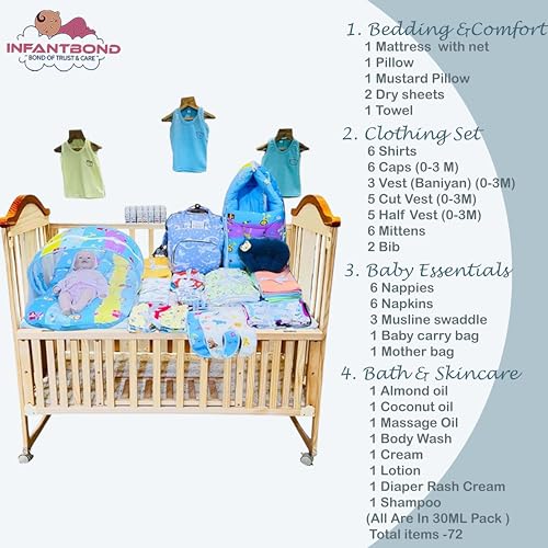 Image of Infantbond 72 in 1 New Born Baby Summer Complete Daily Items Combo | Baby Gift Set | New Born Gift set | Infant Combo set | Baby Hospital Bag for Newborn | New Born Essentials | Infant Clothes (0-6 Months) (Blue Ziraf)