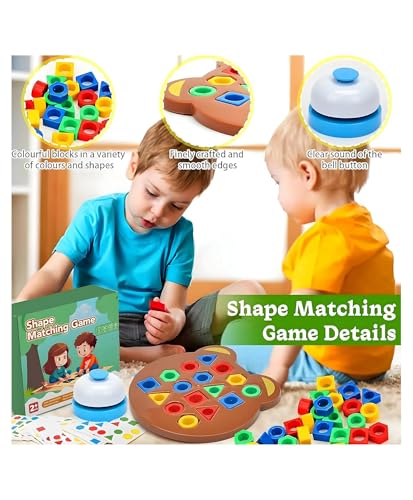 Image of PLUSPOINT Shape Matching Puzzle Game for Kids | 30 Question Cards,32 Colorful Shapes,2 Bear Boards & Bell | Educational STEM Toy for 3+ Years |Montessori Learning Toy for Shape & Color Recognition
