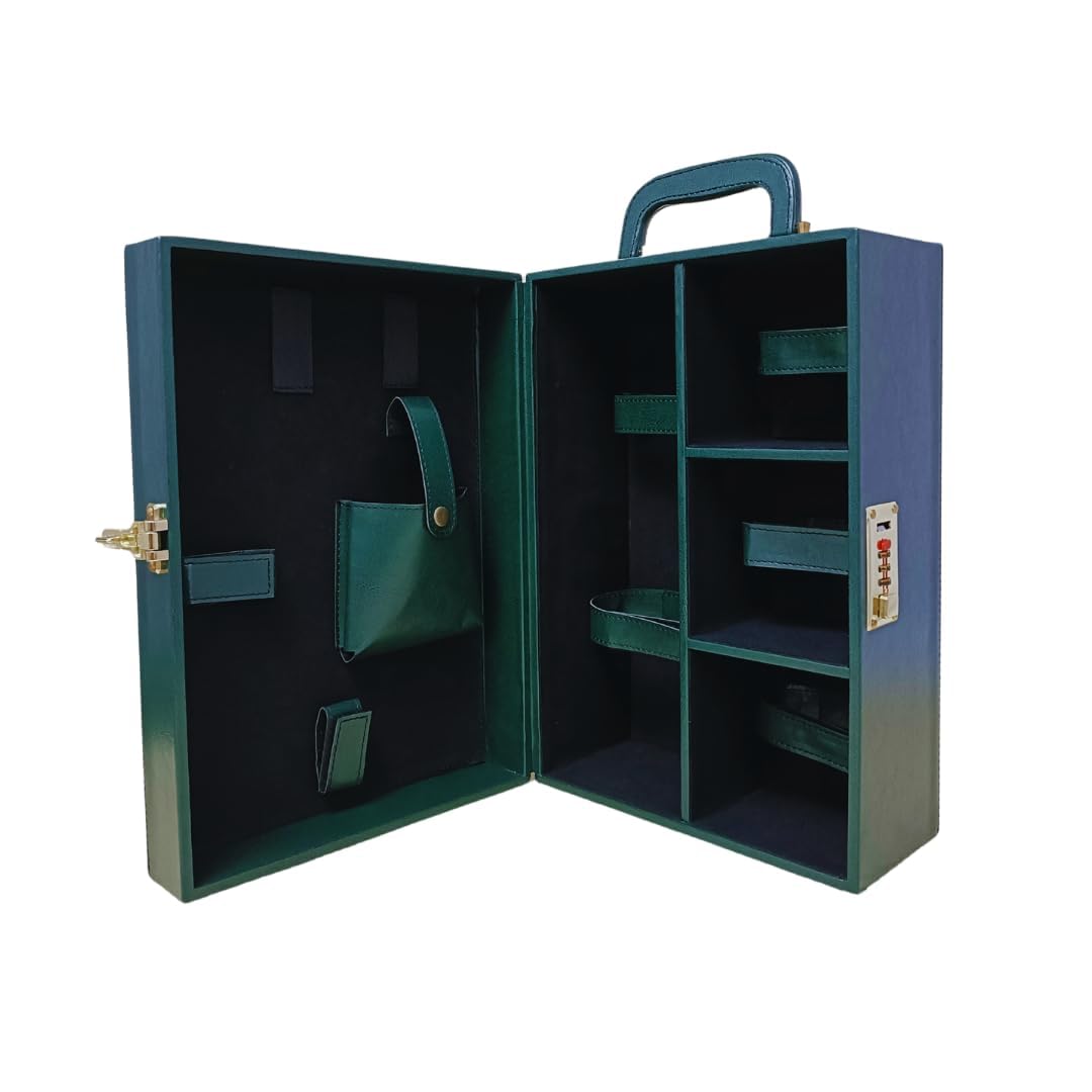 Presents Premium Portable Bar Set with Travel Case – 11-Piece Cocktail Shaker Set with Glasses, Tools & Lock – Travel Mini Bar Kit for Home,Parties & Gifting – Green Leather Finish 4