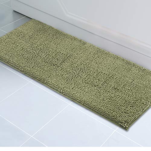 ITSOFT Plush Microfiber Long Runner - Non Slip Soft Bathroom Rug, Absorbent Machine Washable Chenille Bath Mat | Quick Dry Carpet, Great for Bath, Shower, Bedroom, or Door Mat (Sage Green, 59x21)