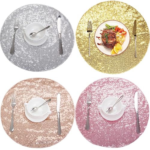 Sets de table ronds lavables pailletés 33 cm pour protéger et décorer - 4
