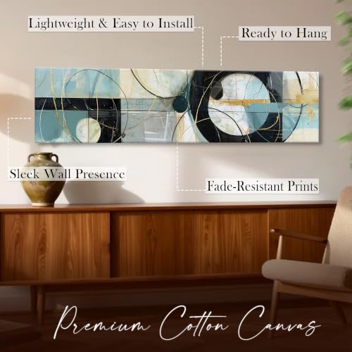 Image of Large Stretched Canvas Painting, Panel Wall Painting Geometric Circle Abstract Black Luxury Paintings for Home Decoration, Living room, Bedroom and Office Decor (Black, 12x46 Inch)