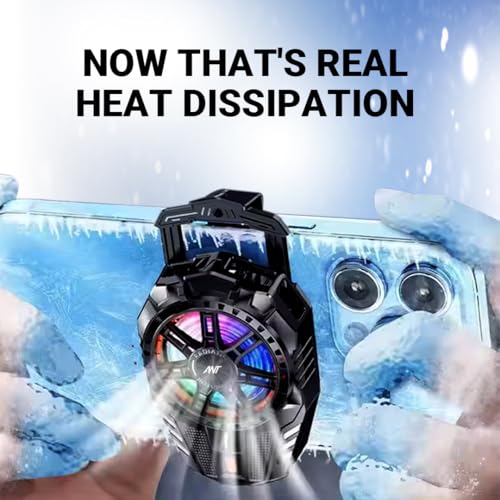 Image of Ant ICE10 Phone Cooler for Gaming, Universal Phone Cooling Fan with 3 Speed Cooling Modes, RGB Fan, Ultra Quiet LED Temperature Display for iPhone Android Smartphones Cell Phone Cooler Black