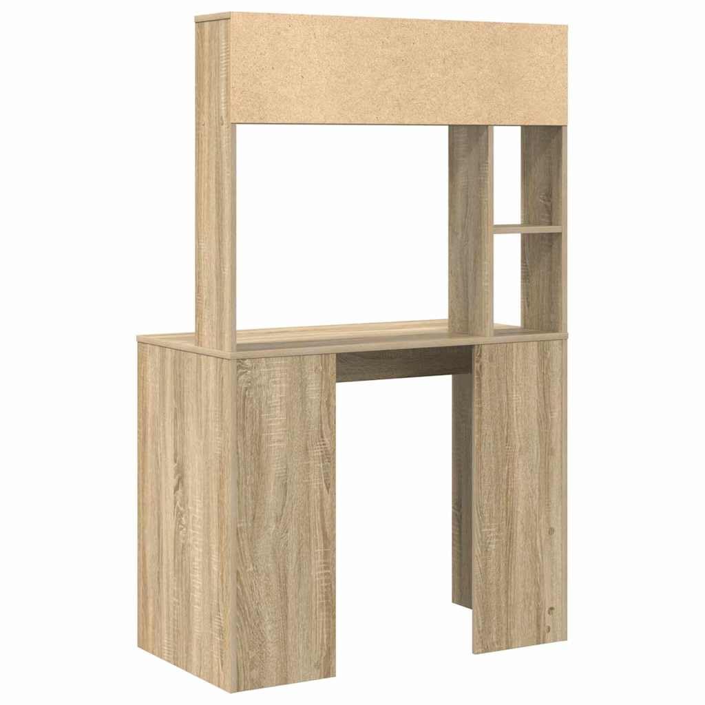 Hothingwell Scrivania in legno di ingegneria, 91 x 50 x 149 cm | Design moderno, scaffali incorporati, superficie liscia, facile manutenzione, per ufficio a casa o studio