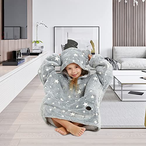THREE POODLE Wearable Blanket Hoodie for Kids, Oversized Sherpa Sweatshirt Blanket with Giant Hood, Warm Cozy Hooded Blanket, Cute Gifts for Kids Girls Boys