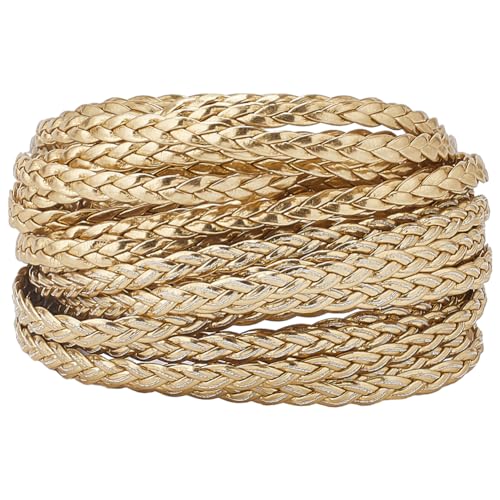 GORGECRAFT Cordón de Cuero Trenzado 5m*5mm*2mm, Cuerda de PU Dorada, Hilo de Imitación Plegado Plano para Manualidades, Pulseras, Tobilleras, Gargantillas, Collares, Suministros para Hacer Joyas