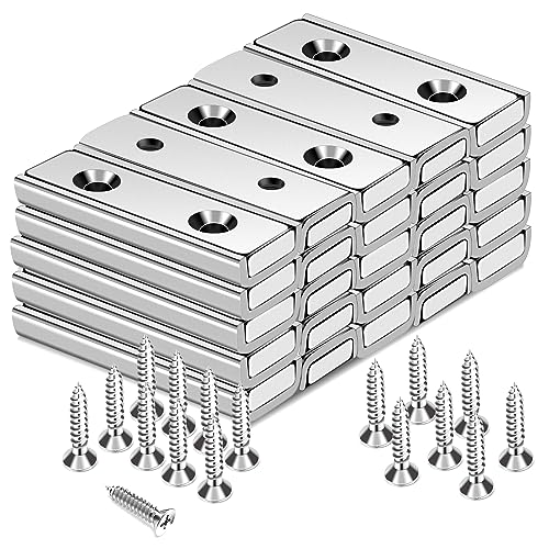 Image of TRYMAG Bar Magnets, 45Lbs 25 Pack Countersunk Hole Magnet with Screw | Silver,Heavy Duty Rare Earth ,Neodymium,Rectangular,for Mounting, Door, Garage, Workplace(40 x 13.5 x 5mm)