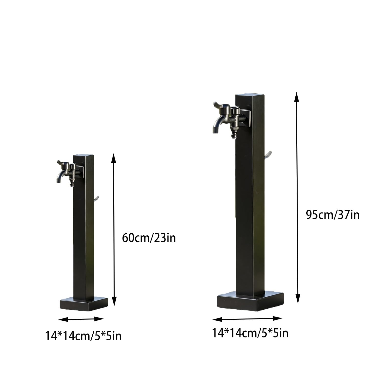 Fontana da Giardino Esterno in Acciaio Inossidabile, Con Attacco Laterale Compatibile, Antigelo Fontanella a Colonna Moderna con Rubinetto a Doppia Uscita(60 * 14 * 14cm/23 * 5 * 5in)