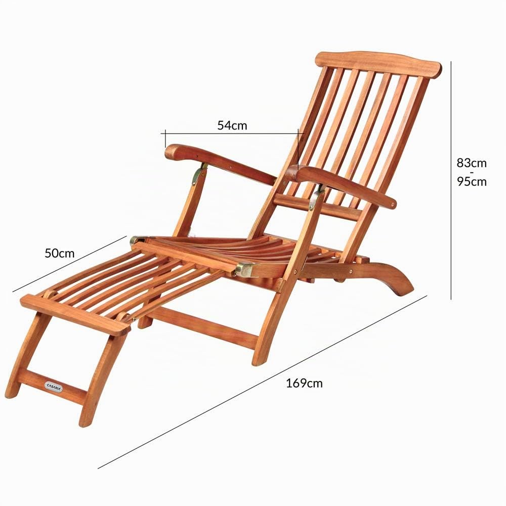 CASARIA Tumbona de Madera con Cojin Plegable Resistente Intemperie 160kg Respaldo Ajustable