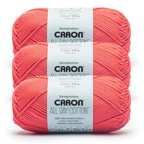 Image of Caron All Day Cotton - 3 Pack of 173 Yards /3.52 oz, Watermelon,100% Mercerized Cotton Yarn