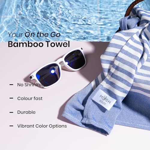 Image of Mush Grab & Go Bamboo Travel Towel | 100% Bamboo Bath Towel for Beach, Hiking & Gym Towel for Men Workout | Compact Towels with Travel Bag | 60x120 cms, 250GSM Quick Dry & Featherlight | Navy Blue