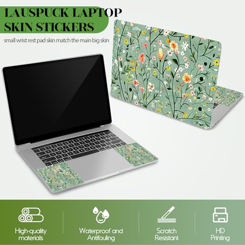 Image of Laptop Skin Sticker Decal,13.3 inch 14 inch 15 inch 15.4 inch 15.6 inch Laptop Universal Vinyl Skin Sticker Cover, Reusable Art Decal Protector, Green Art Flowers