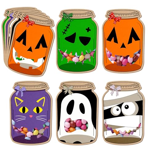 50 Pack Halloween Mason Jar Candy Cards for Kids Classroom - Scho...