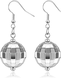 Disco Ball Earrings for Women Silver Gold Disco Mirrorball Earrings Perfect for 70s outfits Dance Party Costume Accessories