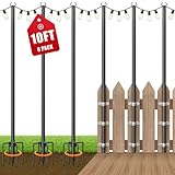 6 Pack String Light Poles for Outside, 10Ft Adjustable Outdoor Light Poles for String Lights, Outdoor Lighting Stand with Fork for Patio, Deck, Backyard, Garden, Party & Wedding