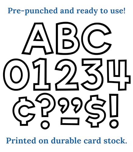 Image of Carson Dellosa Education 219-Piece White with Black Trim Cutout Letters, 4 inch Upper and Lowercase Alphabet, Numbers, Punctuation, and Symbols for Bulletin Board, Posterboard, Party, and Classroom Decor
