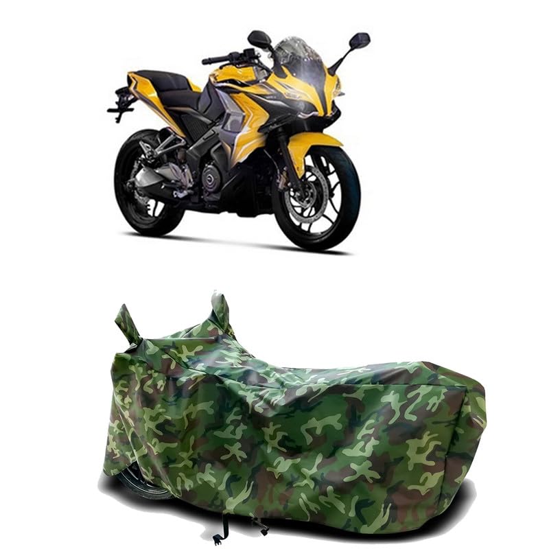 Image of DUFFEL-100% Heat Protection Two Wheeler Bike /Scooty Body Cover for Bajaj Pulsar SS400 Water Resistance /UV-Rays /Birds Dropping /Scratchproof /Dust Proof /Waterproof[Green Jungle Print]